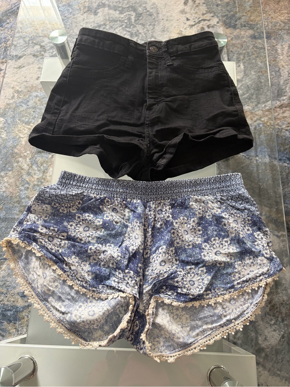 Wild Fable Black High-Waist Denim Shorts and No Bound Blue Floral Lounge Shorts